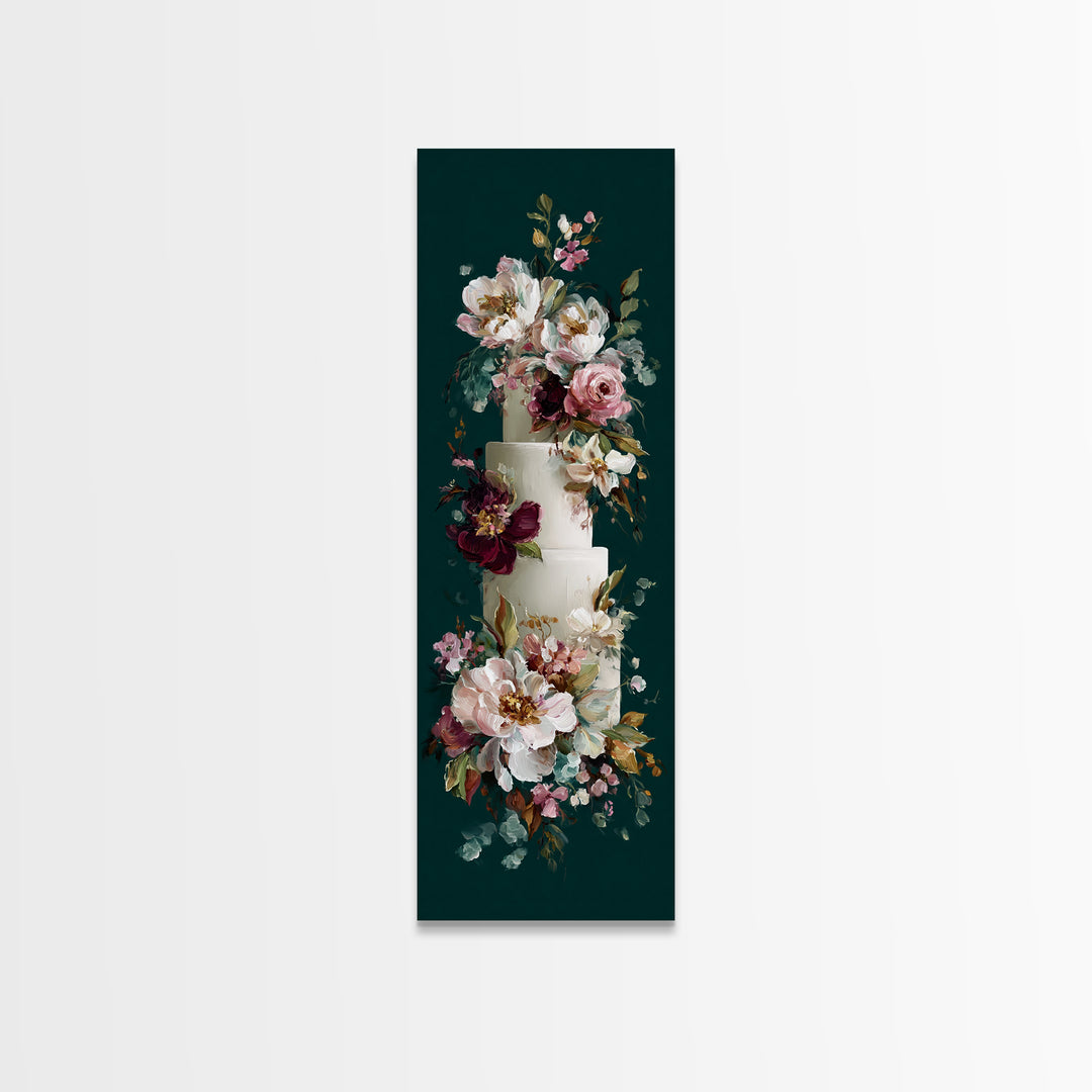 Wedding Cake with Flowers in Painterly Style Canvas Print, Wedding Art, Wedding Stationery, Living Room Decor, Romance, WED-1x3-98