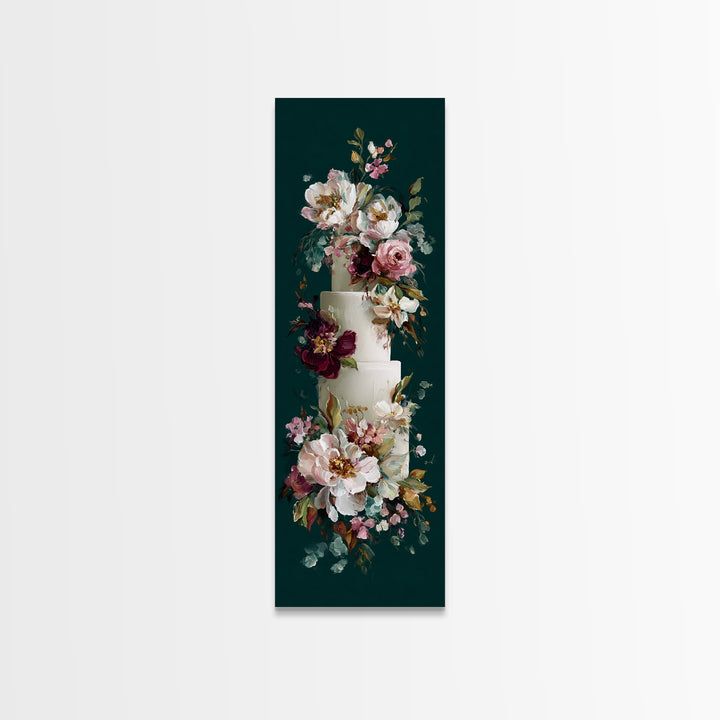 Wedding Cake with Flowers in Painterly Style Canvas Print, Wedding Art, Wedding Stationery, Living Room Decor, Romance, WED-1x3-98