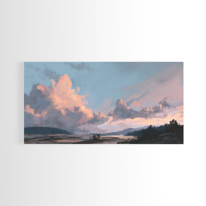 Blush Cloudscape with Dreamy Atmosphere Framed Canvas Print, Wedding Art, Wedding Decoration, Living Room Decor, Romance, WED-2x1-11