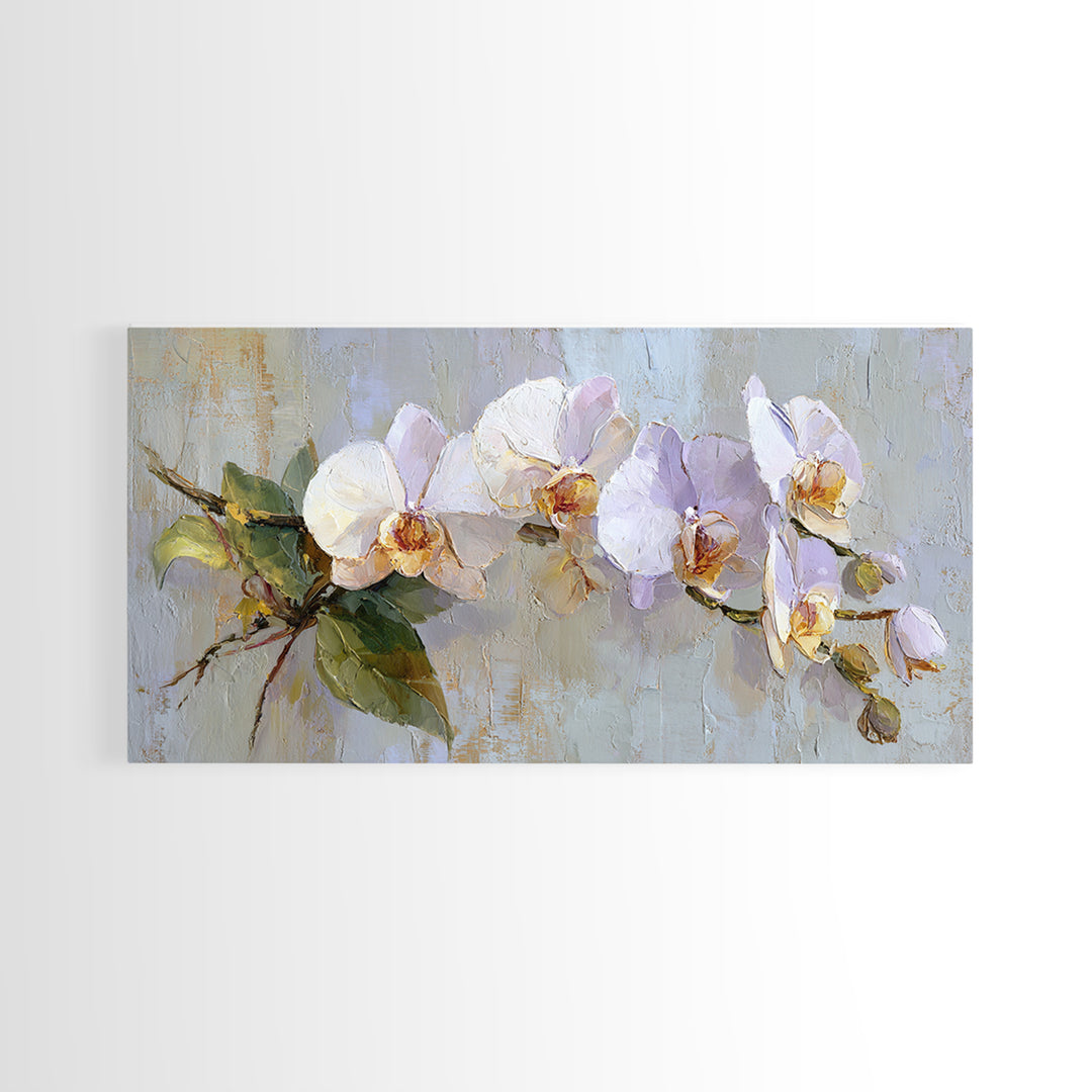 White Orchid and Gold Ribbon Composition Framed Canvas Print, Wedding Art, Modern Decor, Living Room Decor, Fine Art, Romance, WED-2x1-20