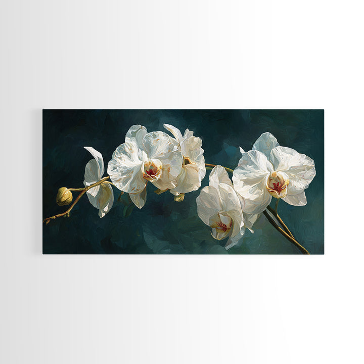 White Orchid and Gold Ribbon Composition Canvas Print, Wedding Art, Room Decor, Living Room Decor, Abstract Art, Romance, WED-2x1-44
