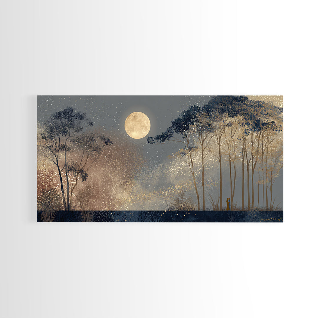 Couple Silhouette Beneath Moonlit Trees Canvas Print, Wedding Art, Art, Living Room Decor, Romance, Custom Wedding Gift, WED-2x1-49