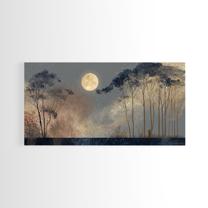 Couple Silhouette Beneath Moonlit Trees Canvas Print, Wedding Art, Art, Living Room Decor, Romance, Custom Wedding Gift, WED-2x1-49