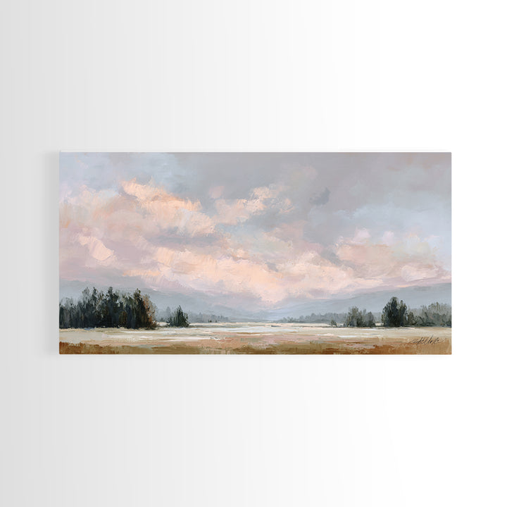 Blush Cloudscape with Dreamy Atmosphere Framed Canvas Print, Wedding Art, Downloadable Art, Living Room Decor, Watercolor Art, WED-2x1-59