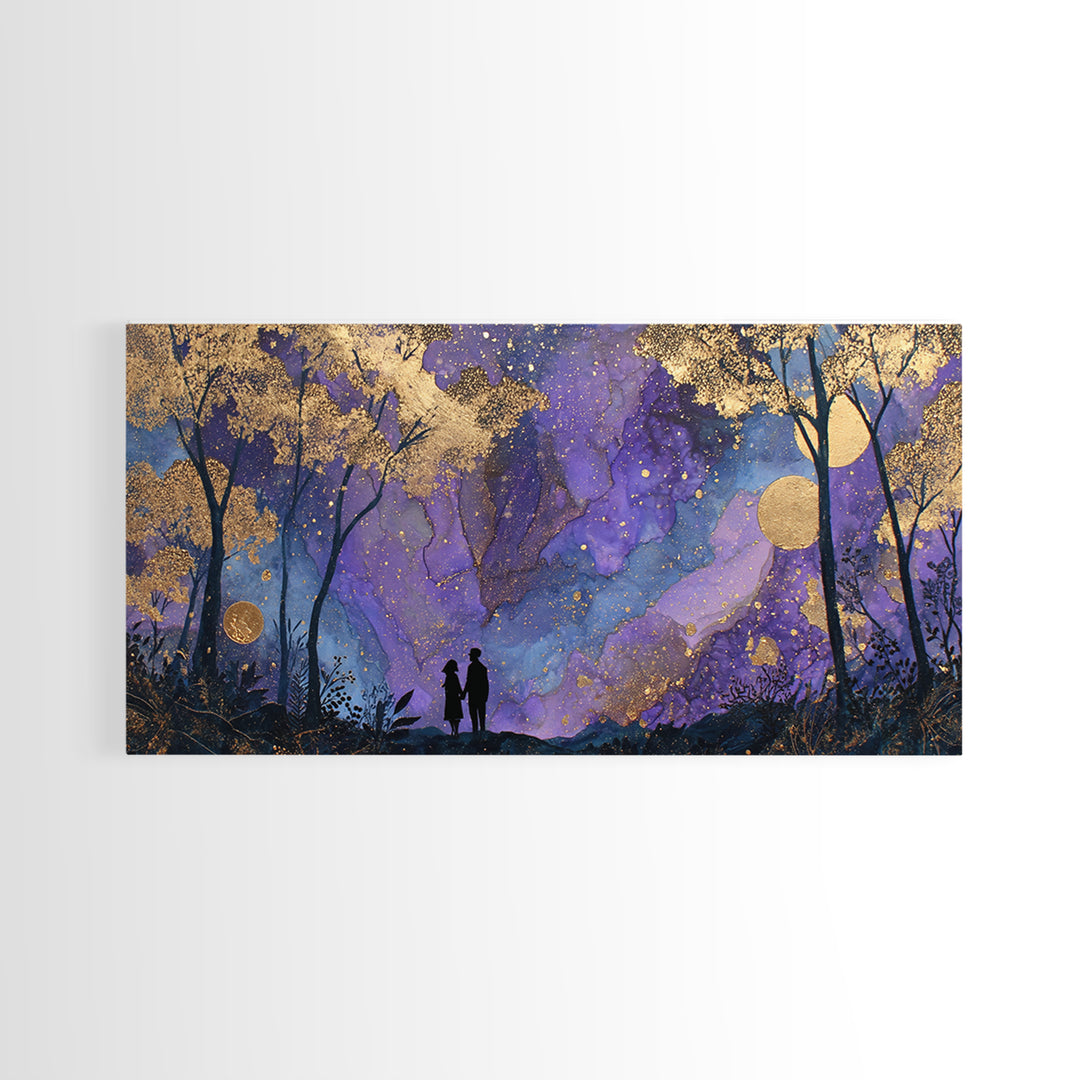 Couple Silhouette Beneath Moonlit Trees Canvas Print, Wedding Art, Art, Living Room Decor, Romance, Custom Wedding Gift, WED-2x1-73