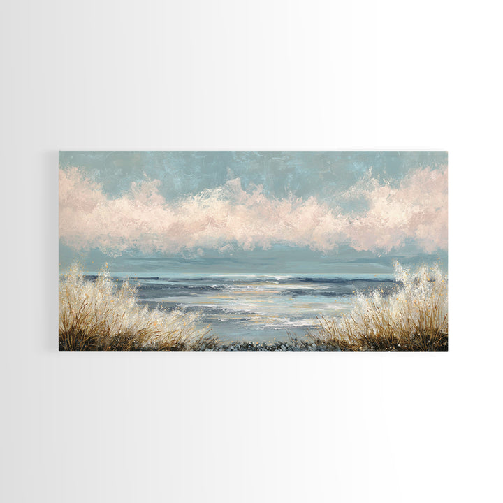 Blush Cloudscape with Dreamy Atmosphere Framed Canvas Print, Wedding Art, Room Decor, Living Room Decor, Fine Art, Romance, WED-2x1-83