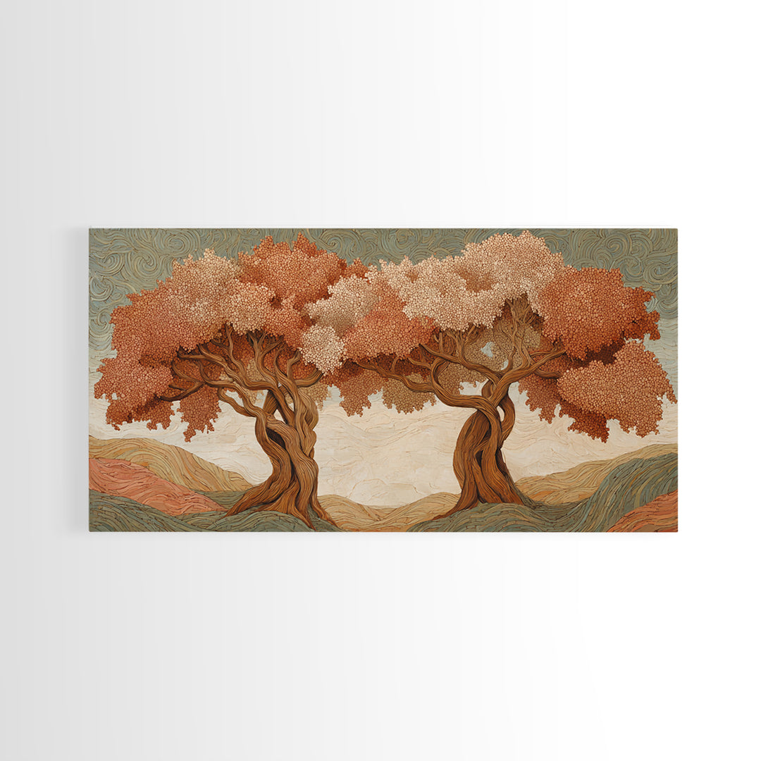 Two Intertwined Trees as Symbolic Artwork Framed Canvas Print, Wedding Art, Wedding Dress, Living Room Decor, Fine Art, Romance, WED-2x1-91