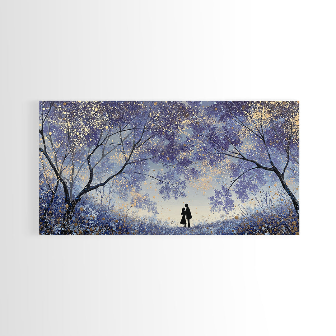 Couple Silhouette Beneath Moonlit Trees Framed Canvas Print, Wedding Art, Wedding Guest Book, Living Room Decor, Romance, WED-2x1-97