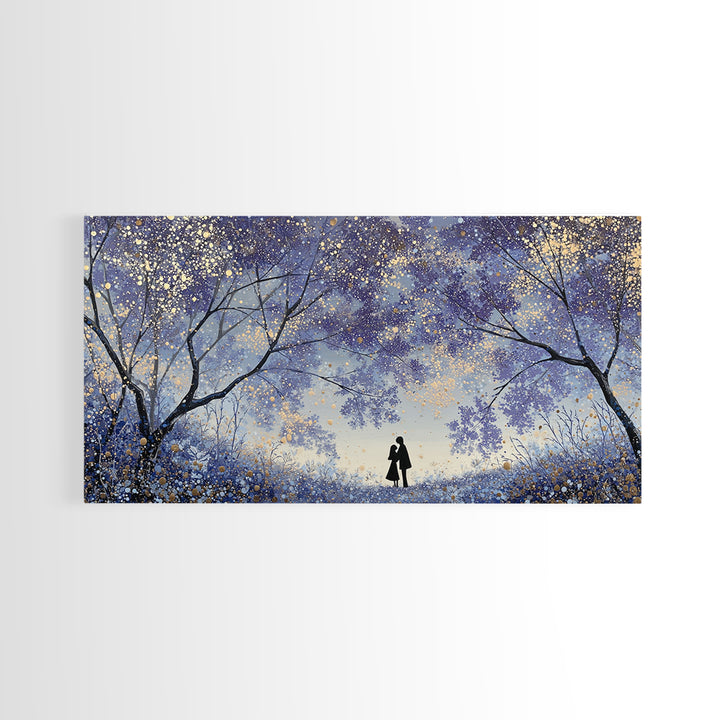 Couple Silhouette Beneath Moonlit Trees Framed Canvas Print, Wedding Art, Wedding Guest Book, Living Room Decor, Romance, WED-2x1-97