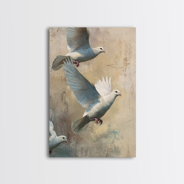 Doves Flying Through Soft Golden Light Framed Canvas Print, Wedding Art, Bride and Groom, Living Room Decor, Fine Art, Romance, WED-2x3-19