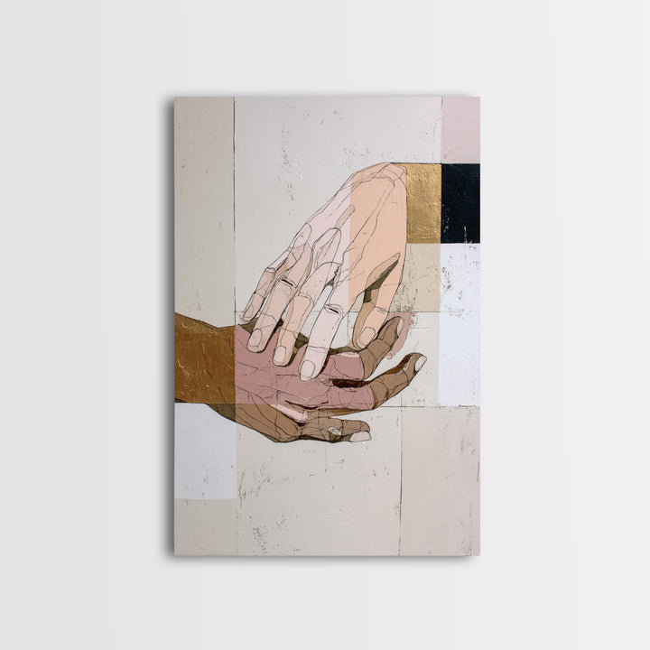 Hands Nearly Touching Framed Canvas Print, Wedding Art, Jewish Art, Living Room Decor, Abstract Art, Romance, WED-2x3-24