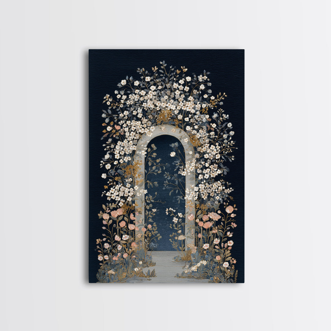 Romantic Garden Arch Covered Framed Canvas Print, Wedding Art, Wedding, Living Room Decor, Oil Painting, Romance, WED-2x3-90