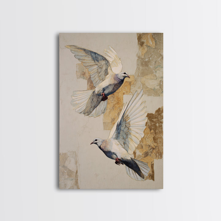 Doves Flying Through Soft Golden Light Canvas Print, Wedding Art, Art Print, Living Room Decor, Romance, Downloadable Art, WED-2x3-91