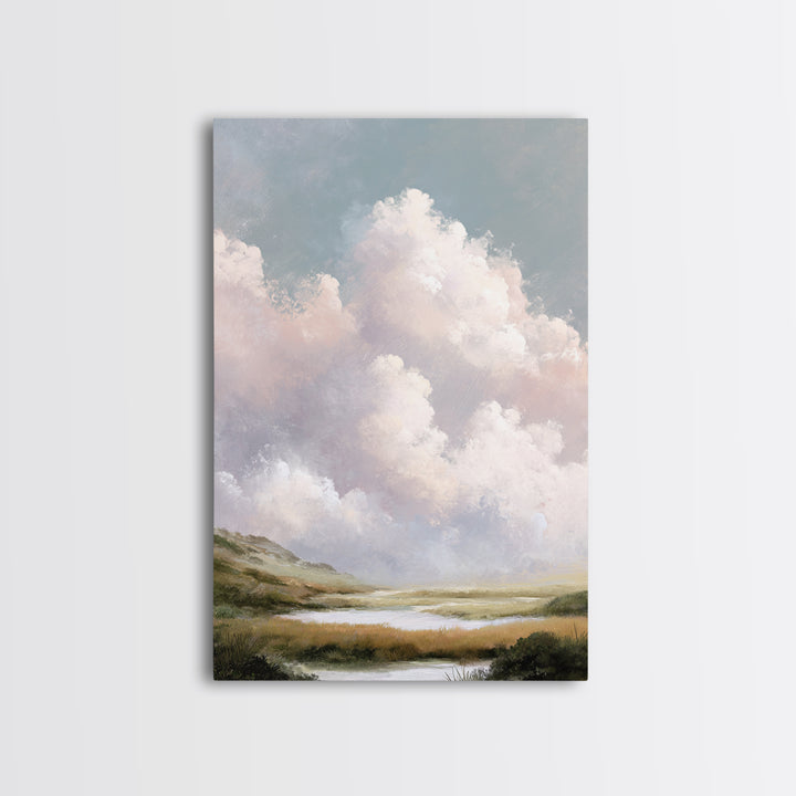Blush Cloudscape with Dreamy Atmosphere Canvas Print, Wedding Art, Wedding Guest Book, Living Room Decor, Oil Painting, Romance, WED-2x3-95
