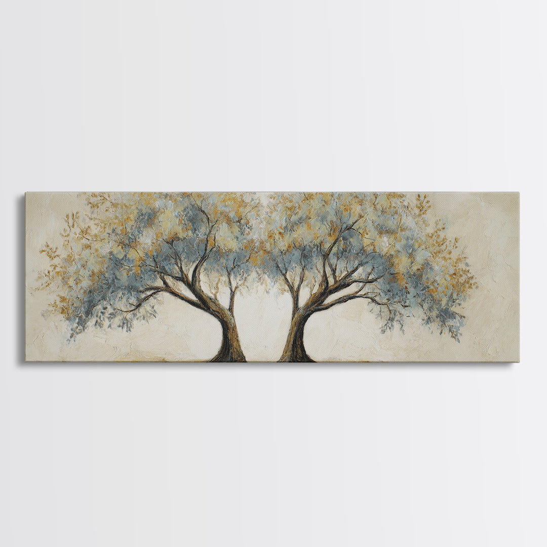 Two Intertwined Trees as Symbolic Artwork Framed Canvas Print, Wedding Art, Custom Wedding, Living Room Decor, Romance, WED-3x1-15