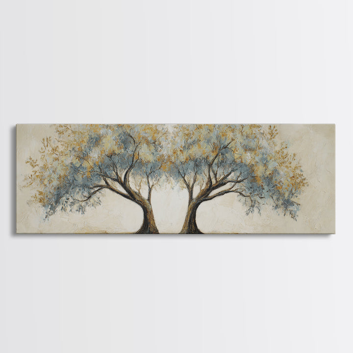 Two Intertwined Trees as Symbolic Artwork Framed Canvas Print, Wedding Art, Custom Wedding, Living Room Decor, Romance, WED-3x1-15