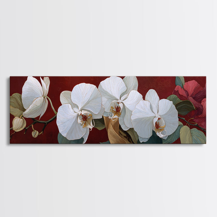 White Orchid and Gold Ribbon Composition Canvas Print, Wedding Art, Rustic Wedding, Living Room Decor, Fine Art, Romance, WED-3x1-16