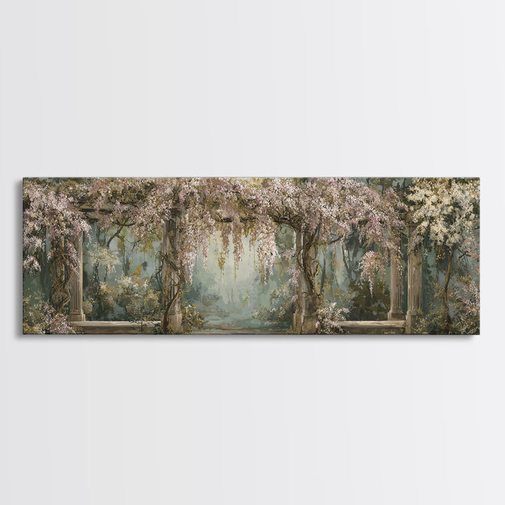 Romantic Garden Arch Covered Framed Canvas Print, Wedding Art, Art, Living Room Decor, Watercolor Art, Romance, WED-3x1-2