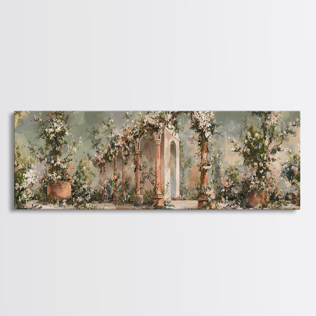 Romantic Garden Arch Covered Canvas Print, Wedding Art, Wedding Guest Book, Living Room Decor, Romance, Rustic Wedding, WED-3x1-26