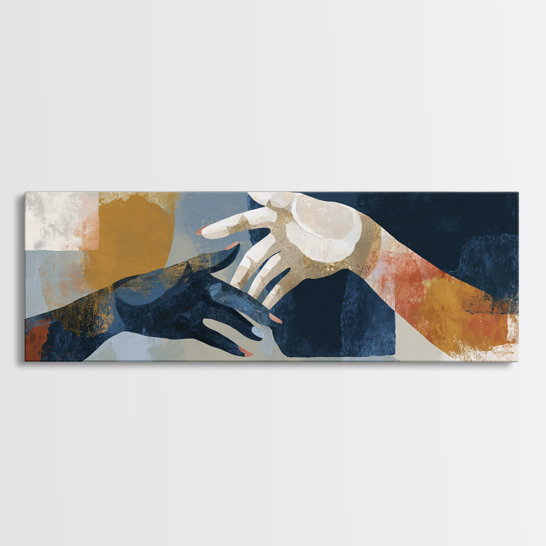 Hands Nearly Touching Framed Canvas Print, Wedding Art, Personalized Wedding, Living Room Decor, Abstract Art, Romance, WED-3x1-32