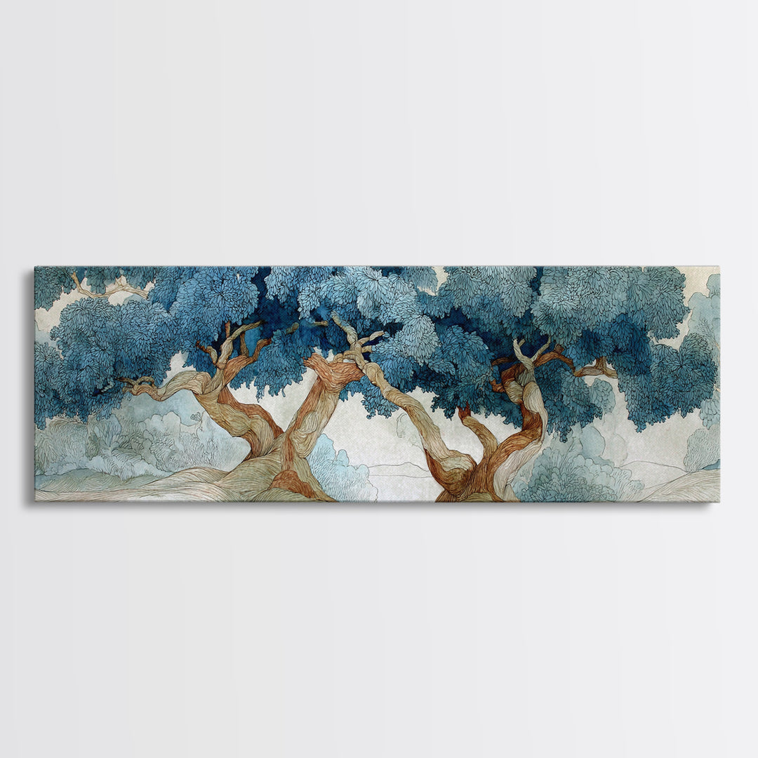 Two Intertwined Trees as Symbolic Artwork Canvas Print, Wedding Art, Home Decor, Living Room Decor, Fine Art, Romance, WED-3x1-39