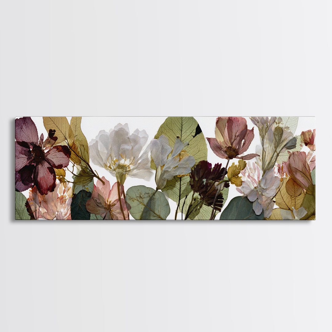 Pressed Flowers from a Wedding Bouquet Canvas Print, Wedding Art, Boho Decor, Living Room Decor, Fine Art, Romance, Art Print, WED-3x1-48