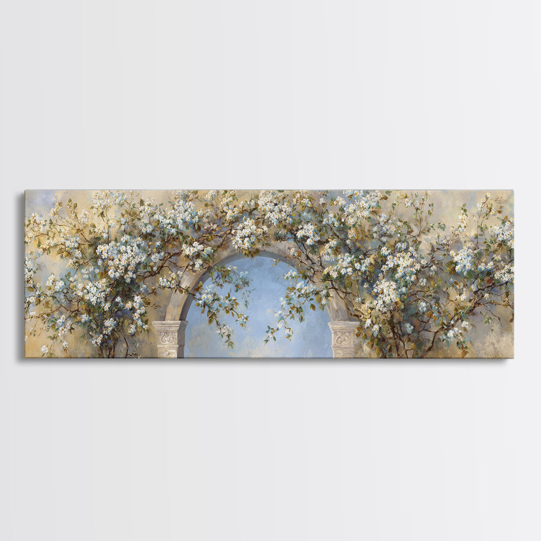 Romantic Garden Arch Covered Canvas Print, Wedding Art, Wedding Guest Book, Living Room Decor, Romance, Rustic Wedding, WED-3x1-50