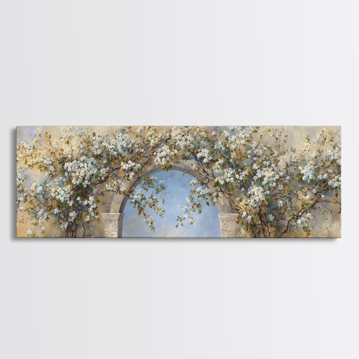 Romantic Garden Arch Covered Canvas Print, Wedding Art, Wedding Guest Book, Living Room Decor, Romance, Rustic Wedding, WED-3x1-50
