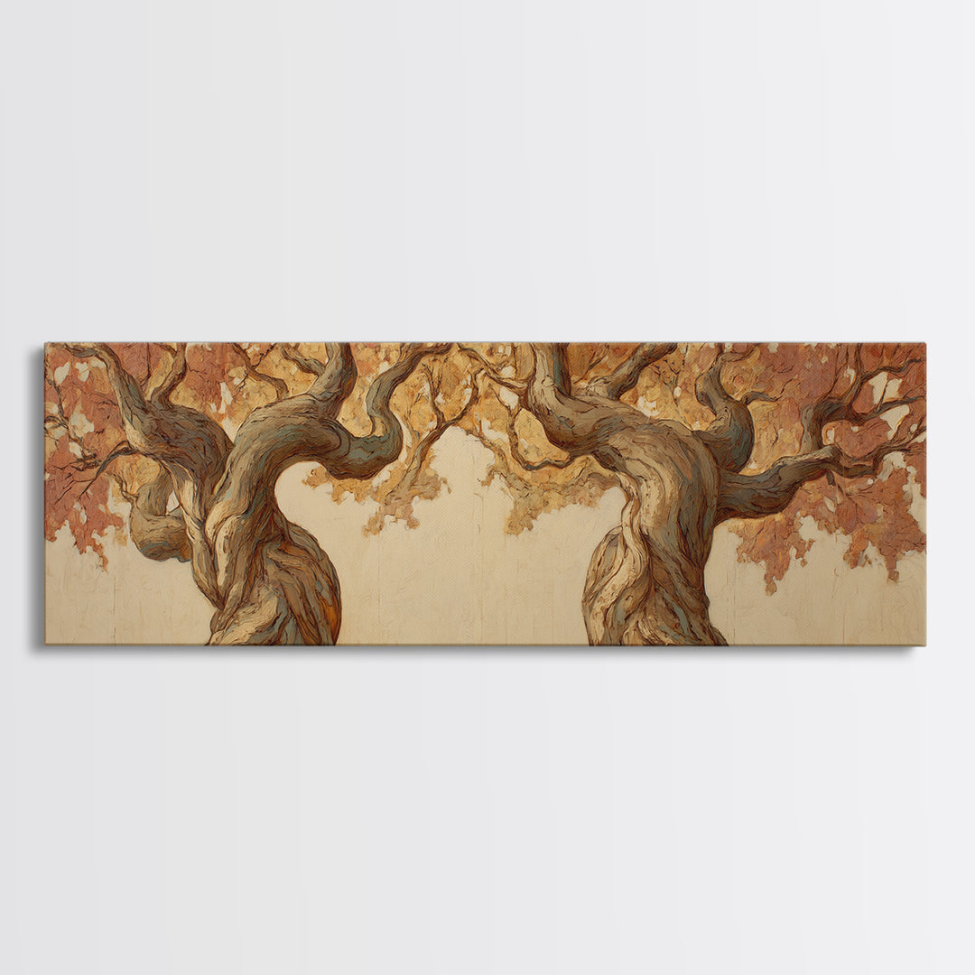 Two Intertwined Trees as Symbolic Artwork Framed Canvas Print, Wedding Art, Statement Artwork, Living Room Decor, Romance, WED-3x1-63