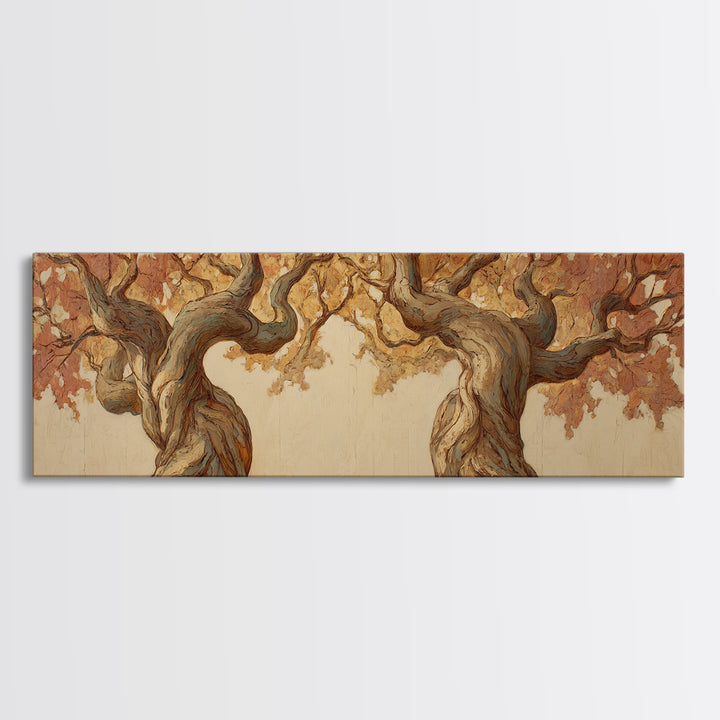 Two Intertwined Trees as Symbolic Artwork Framed Canvas Print, Wedding Art, Statement Artwork, Living Room Decor, Romance, WED-3x1-63