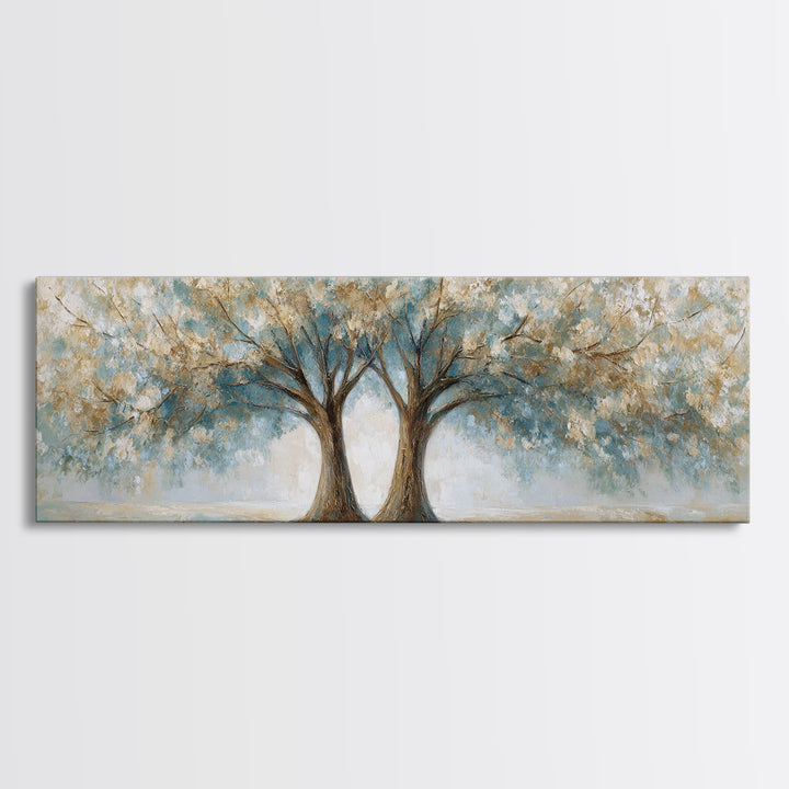 Two Intertwined Trees as Symbolic Artwork Framed Canvas Print, Wedding Art, Wedding Dress, Living Room Decor, Fine Art, Romance, WED-3x1-87