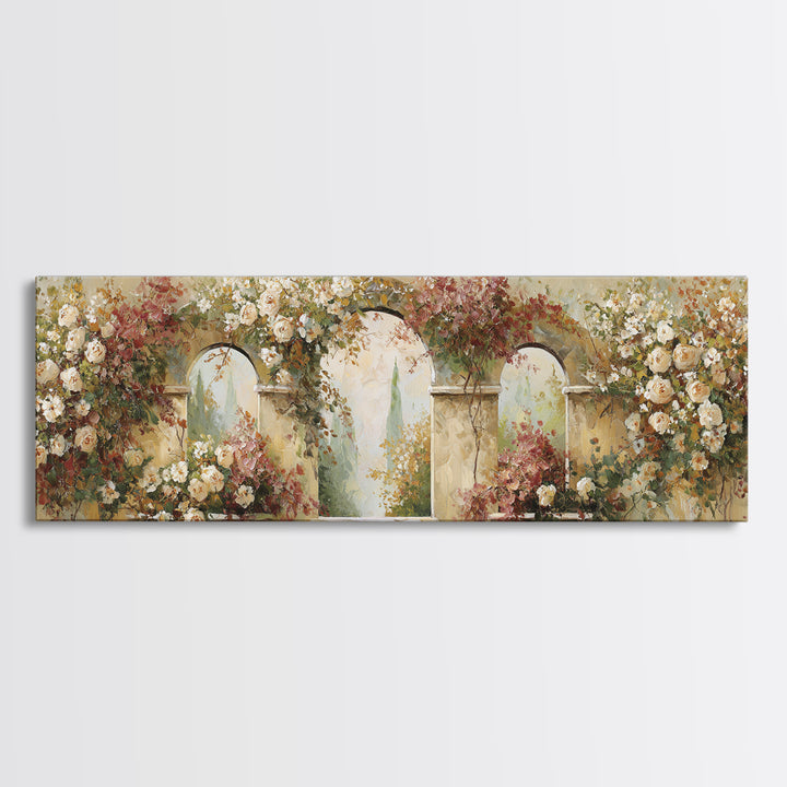 Romantic Garden Arch Covered Canvas Print, Wedding Art, Downloadable Art, Living Room Decor, Oil Painting, Romance, WED-3x1-98