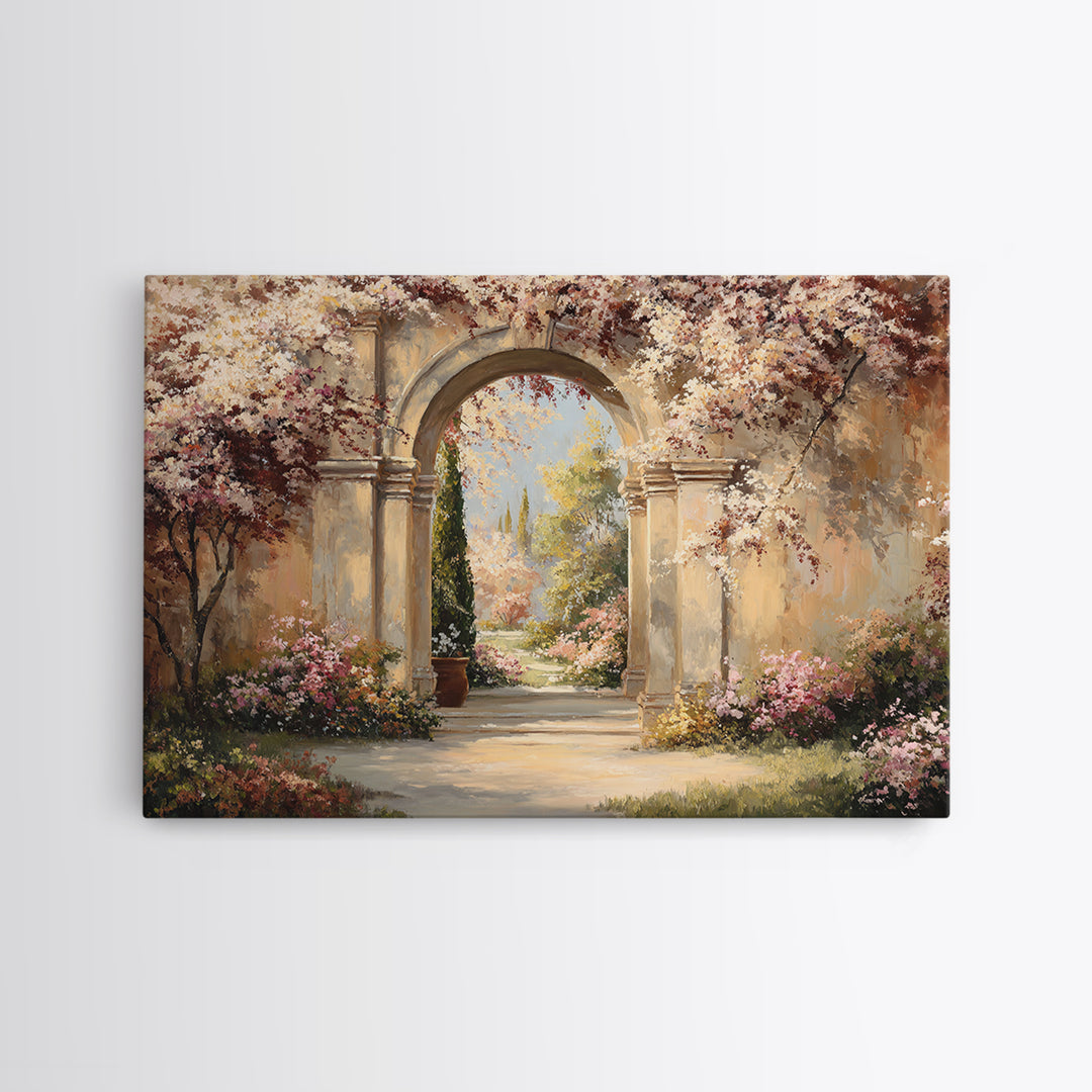 Romantic Garden Arch Covered Framed Canvas Print, Wedding Art, Wedding, Living Room Decor, Oil Painting, Romance, WED-3x2-14