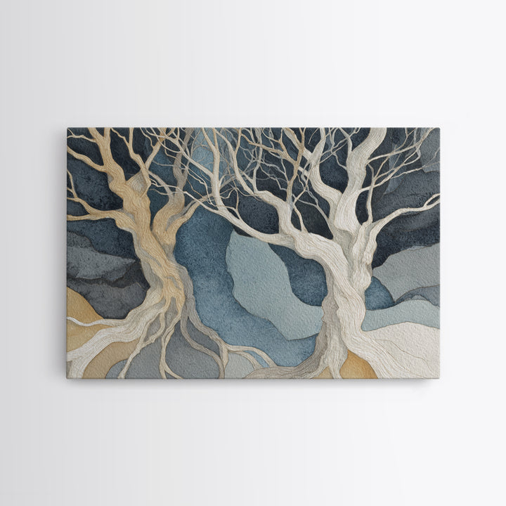 Two Intertwined Trees as Symbolic Artwork Framed Canvas Print, Wedding Art, Wedding Decor, Living Room Decor, Fine Art, Romance, WED-3x2-27