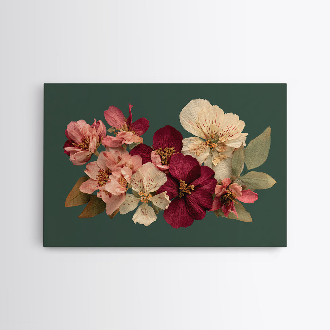 Pressed Flowers from a Wedding Bouquet Framed Canvas Print, Wedding Art, Framed Art, Living Room Decor, Watercolor Art, Romance, WED-3x2-36