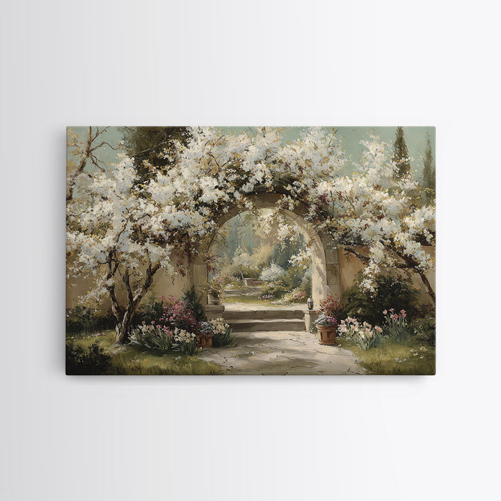 Romantic Garden Arch Covered Canvas Print, Wedding Art, Wedding Sign, Living Room Decor, Watercolor Art, Romance, WED-3x2-38