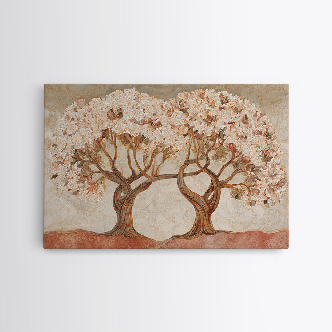 Two Intertwined Trees as Symbolic Artwork Canvas Print, Wedding Art, Wedding Guestbook, Living Room Decor, Fine Art, Romance, WED-3x2-51