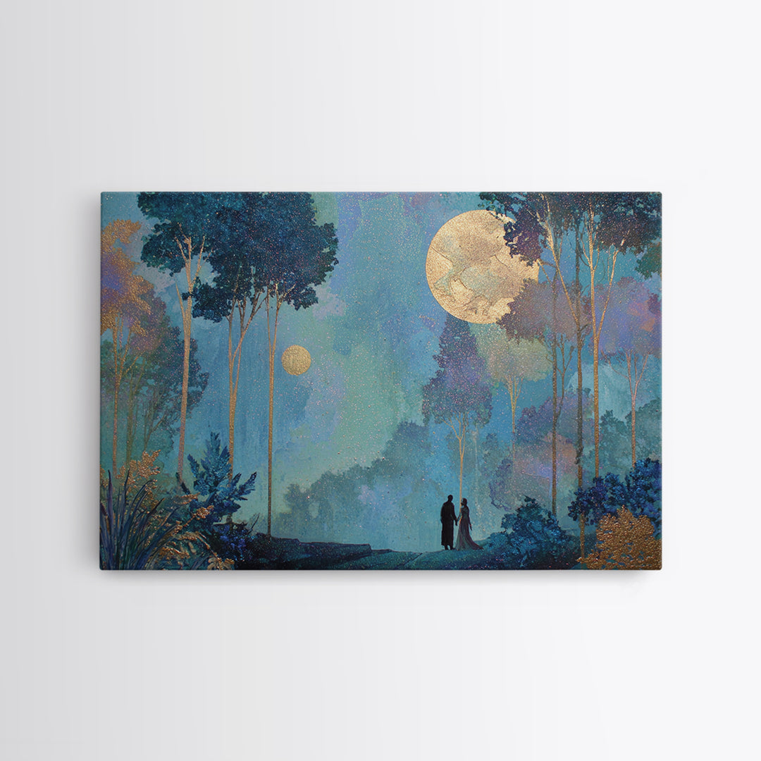 Couple Silhouette Beneath Moonlit Trees Canvas Print, Wedding Art, Custom Wedding Gift, Living Room Decor, Fine Art, Romance, WED-3x2-57