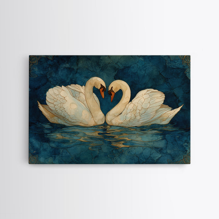 Two Swans Forming a Heart on Dark Framed Canvas Print, Wedding Art, Wedding Decoration, Living Room Decor, Fine Art, Romance, WED-3x2-78