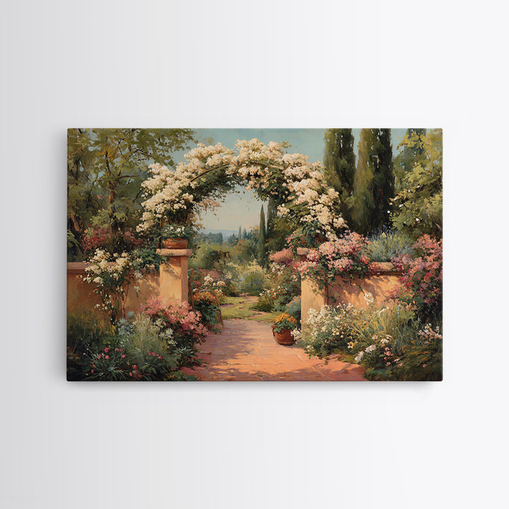 Romantic Garden Arch Covered Framed Canvas Print, Wedding Art, Custom Wedding Gift, Living Room Decor, Watercolor Art, Romance, WED-3x2-86