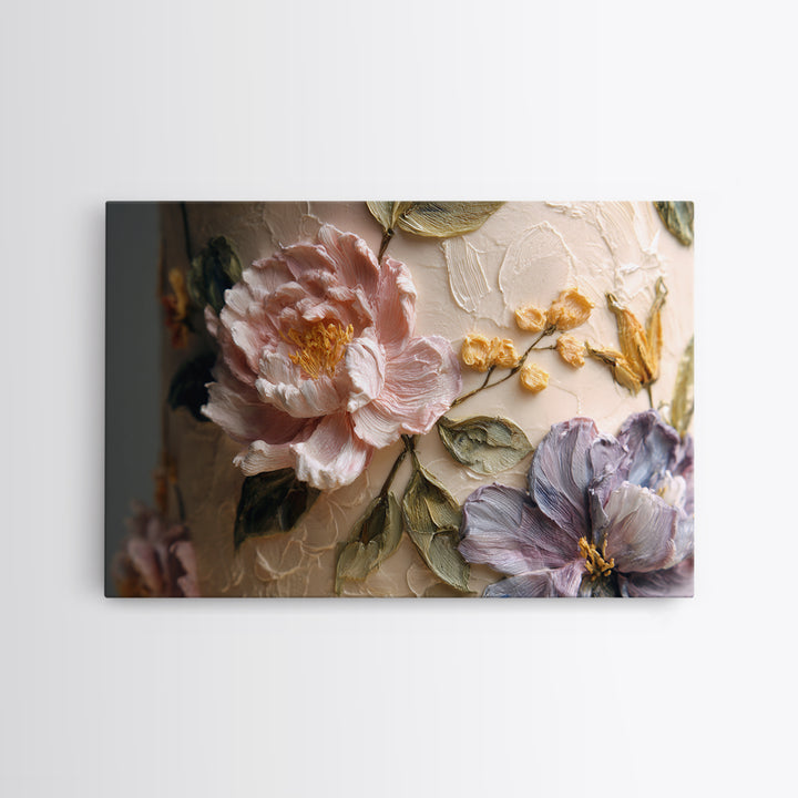 Wedding Cake with Flowers in Painterly Style Framed Canvas Print, Wedding Art, Wedding Guestbook, Living Room Decor, Romance, WED-3x2-90