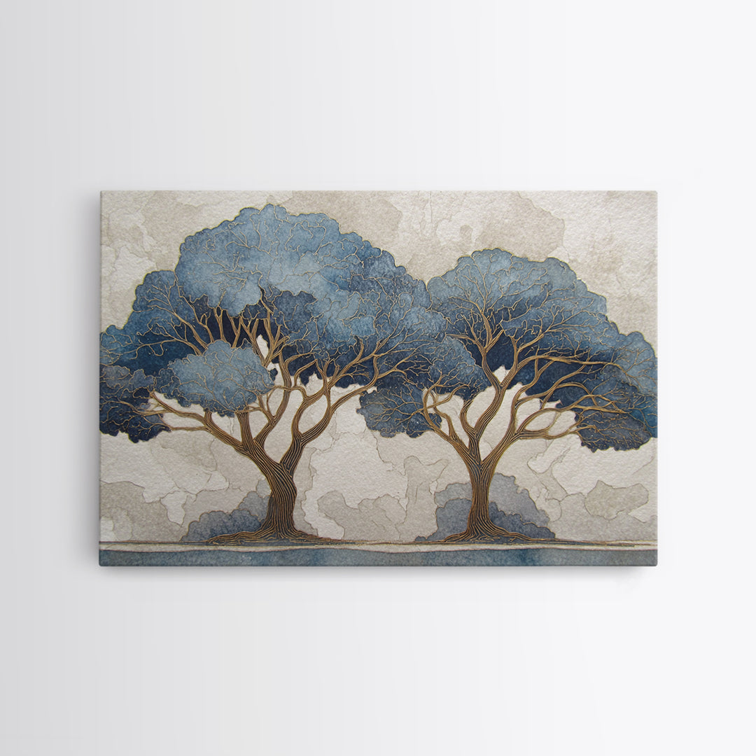 Two Intertwined Trees as Symbolic Artwork Framed Canvas Print, Wedding Art, Home Decor, Living Room Decor, Fine Art, Romance, WED-3x2-99