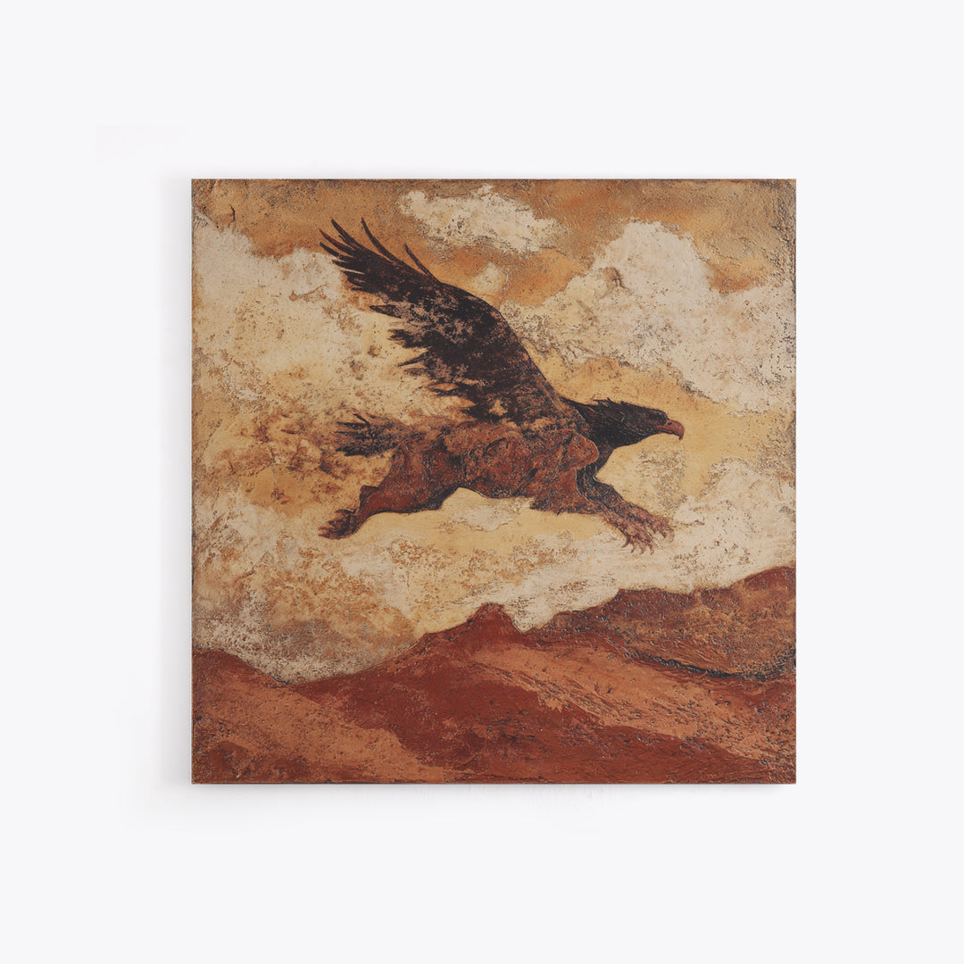 Eagle Flying Above Mountain Ridge Canvas Print, Western Art, Rustic Wall Art, Southwestern Decor, Watercolor Art, Frontier, WES-1x1-13