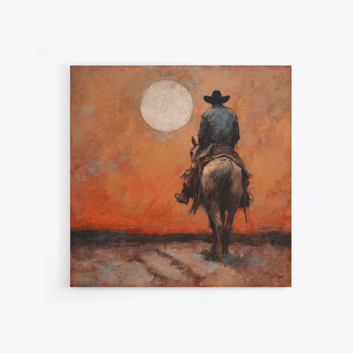 Desert Moon over Lone Rider Canvas Print, Western Art, Digital Download Art, Southwestern Decor, Frontier, Neutral Decor, WES-1x1-35