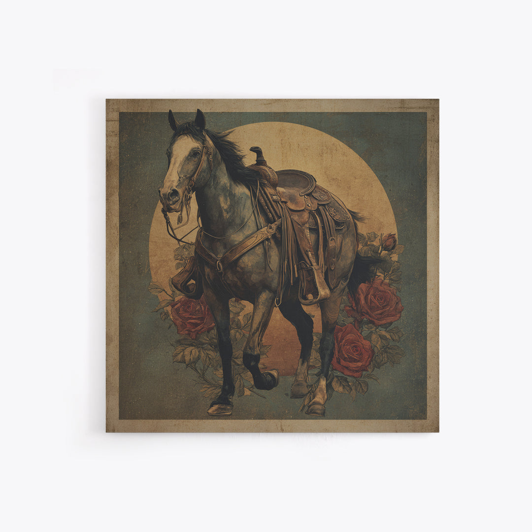 Old Revolver and Roses Framed Canvas Print, Western Art, Native American Art, Southwestern Decor, Oil Painting, Frontier, WES-1x1-43