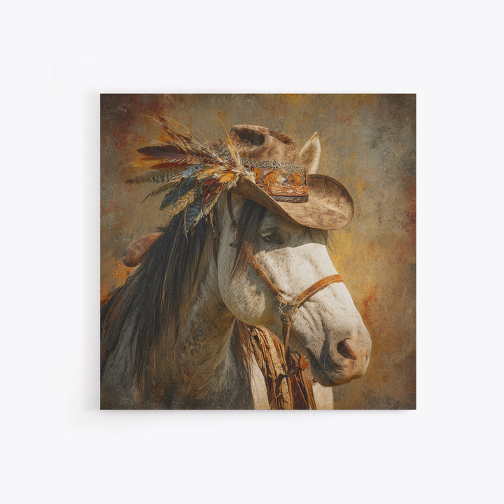 Cowboy Hat with Feathers and Beads Framed Canvas Print, Western Art, Western Print, Southwestern Decor, Fine Art, Frontier, WES-1x1-46