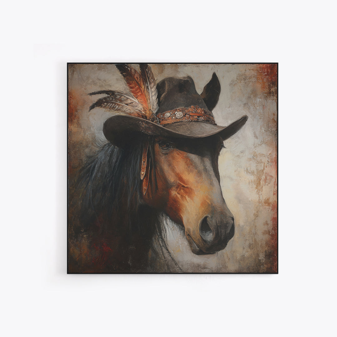 Cowboy Hat with Feathers and Beads Canvas Print, Western Art, Modern Decor, Southwestern Decor, Fine Art, Frontier, Wall Decor, WES-1x1-94