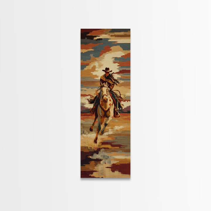 Southwestern Blanket Pattern Framed Canvas Print, Western Art, Textured Painting, Southwestern Decor, Fine Art, Frontier, WES-1x3-53