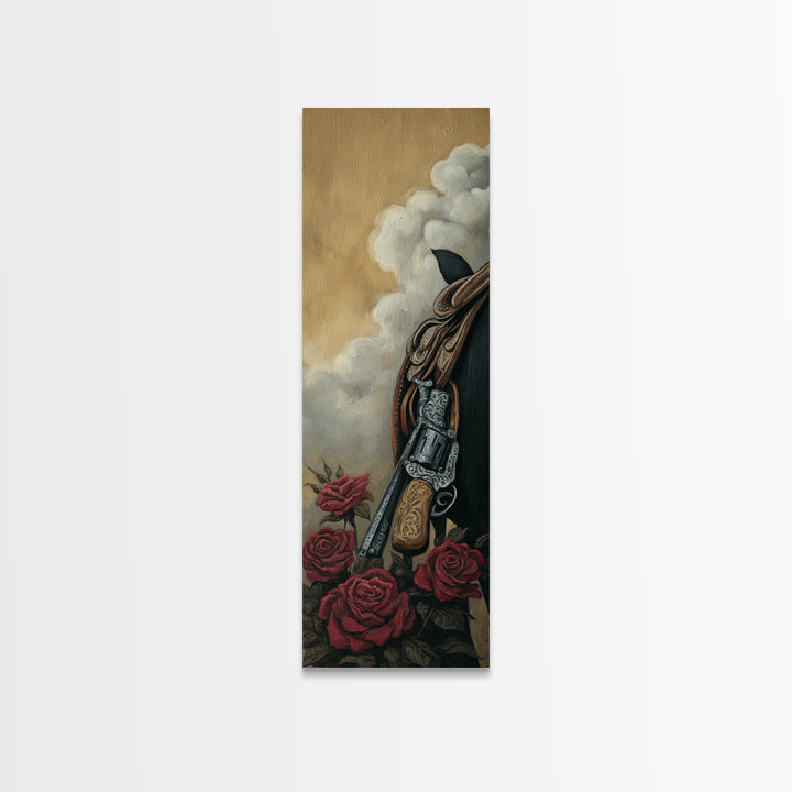 Old Revolver and Roses Framed Canvas Print, Western Art, Western Print, Southwestern Decor, Fine Art, Frontier, WES-1x3-79