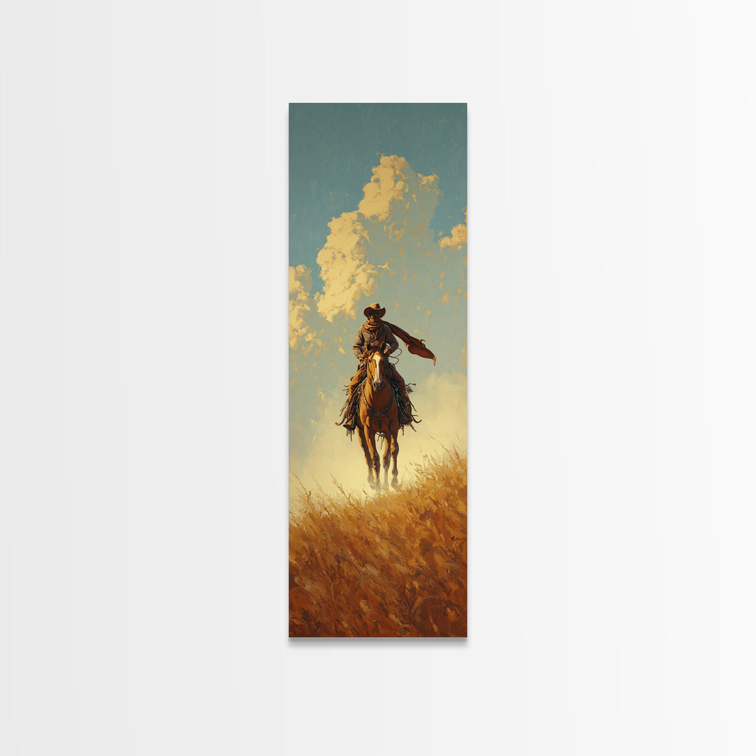 Buckskin Horse in Golden Prairie Light Framed Canvas Print, Western Art, Boho Decor, Southwestern Decor, Oil Painting, Frontier, WES-1x3-91
